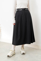 Black A cut skirt in contrast fringe trimmed