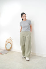 Grey stripe crochet tee top