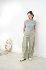 Grey stripe crochet tee top