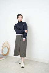 Navy turtle neck pullover w/ embroidery