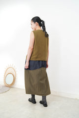 Mustard cotton vest in round hem