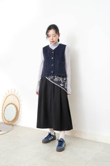 Black A cut skirt in contrast fringe trimmed