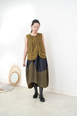 Mustard cotton vest in round hem