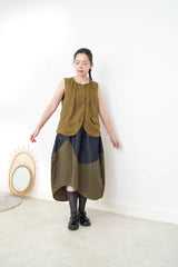 Mustard cotton vest in round hem