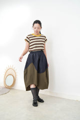 Mustard stripes top w/ stitch trimming