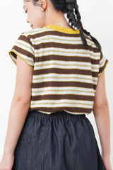 Mustard stripes top w/ stitch trimming