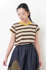 Mustard stripes top w/ stitch trimming