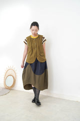 Mustard cotton vest in round hem