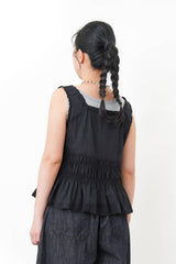 Black square neck blouse w/ pleats details