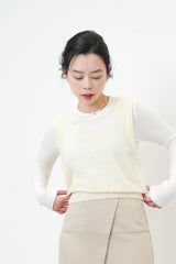 Lemon alpaca knit U neck vest