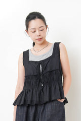 Black square neck blouse w/ pleats details