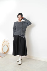 Grey thin knit sweater w/ side buttons