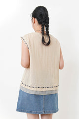 Beige embroidery blouse w/ layering