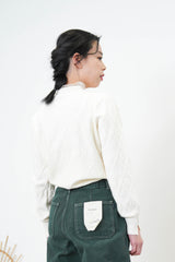 Ivory pattern knit top in chiffon neck