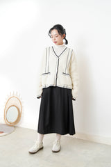 White detail outlined wool cardigan