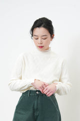 Ivory pattern knit top in chiffon neck