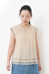 Beige embroidery blouse w/ layering