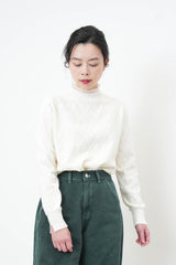 Ivory pattern knit top in chiffon neck