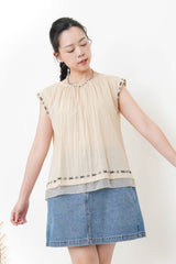 Beige embroidery blouse w/ layering