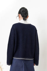 Navy detail outlined wool cardigan