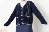 Navy detail outlined wool cardigan