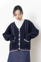 Navy detail outlined wool cardigan