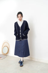 Navy detail outlined wool cardigan