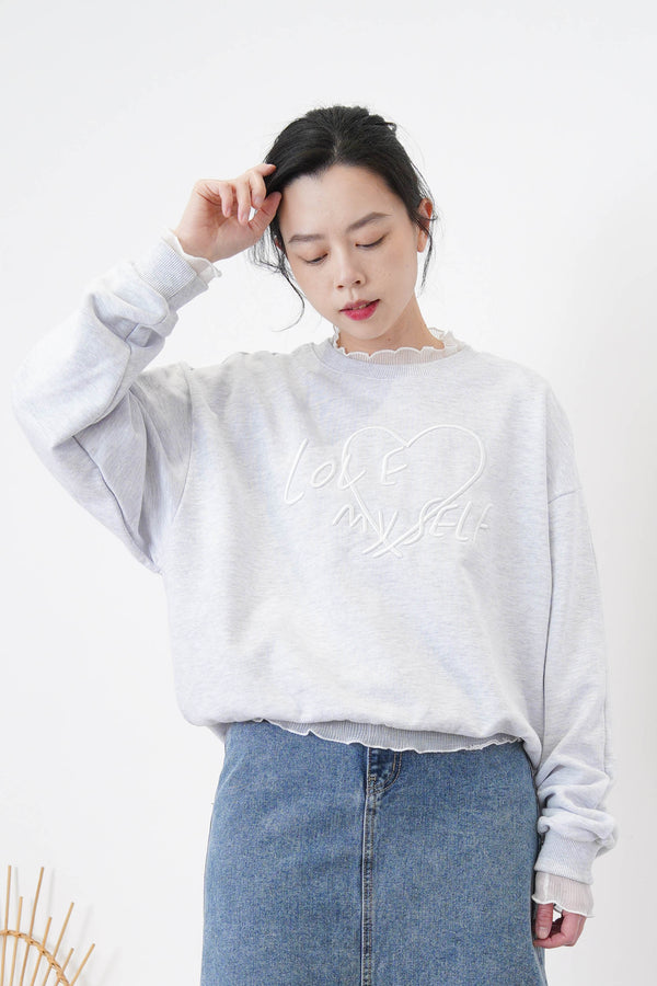 Light grey pullover w/ embroidery lettering