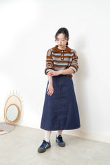 Brown contrast stripes pattern rugby knit top