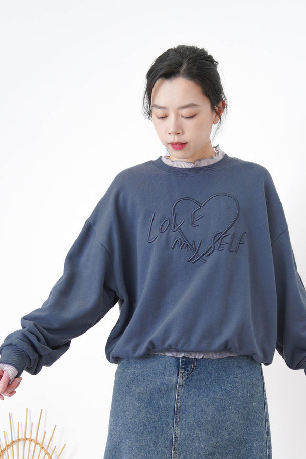 Navy pullover w/ embroidery lettering