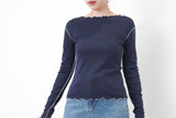 Navy outlined ruffle fringe top
