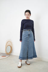 Navy outlined ruffle fringe top