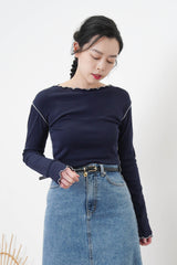 Navy outlined ruffle fringe top