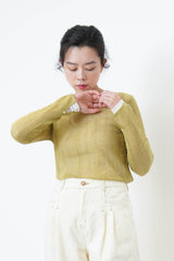 Mustard crochet top w/ split sleeves