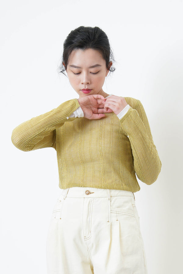 Mustard crochet top w/ split sleeves
