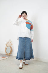 White shirt w/ contrast patchwork details