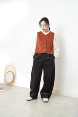 Dark brown corduroy pants with belt