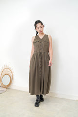 Dark green cut in shoulder dress w/ waist string