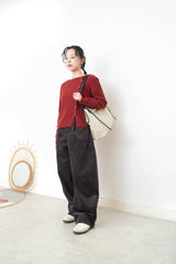 Wine thin knit sweater w/ side buttons