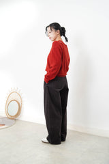 Red asymmetric premium wool sweater in set