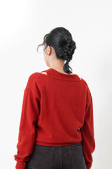Red asymmetric premium wool sweater in set