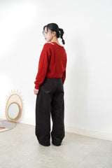 Red asymmetric premium wool sweater in set