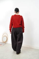 Red asymmetric premium wool sweater in set