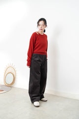 Red asymmetric premium wool sweater in set