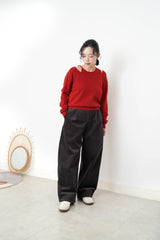 Red asymmetric premium wool sweater in set