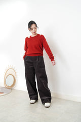 Red asymmetric premium wool sweater in set