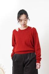 Red asymmetric premium wool sweater in set