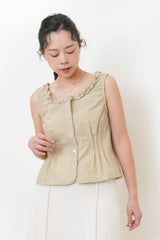 Beige Vest w/ ruffle trimming vest