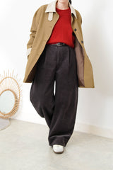 Dark brown corduroy pants with belt