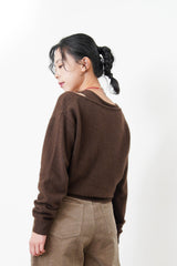 Brown asymmetric premium wool sweater in set